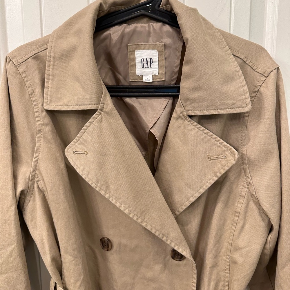 GAP Khaki Double-Breasted Trench Coat sz L - Picture 3 of 6